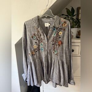HD in Paris Anthropologie light Blue Stripe Embellished Button-Front Top